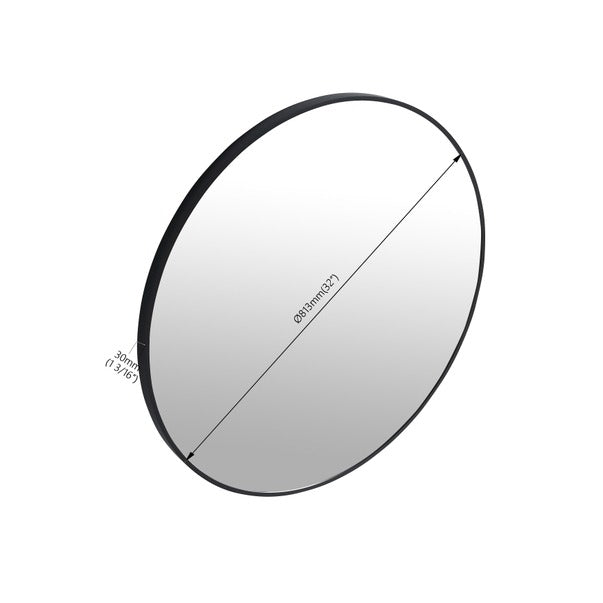 Black 32 Inch Round Mirror with Aluminum Frame