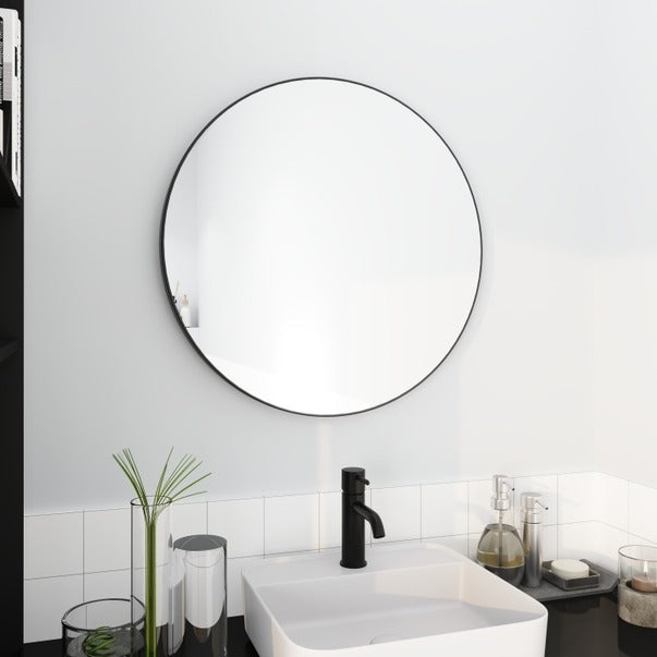 Black 32 Inch Round Mirror with Aluminum Frame