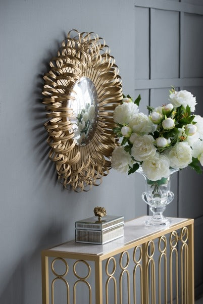 27" in Sunburst Design Wall Mirror Decorative Golden Finish