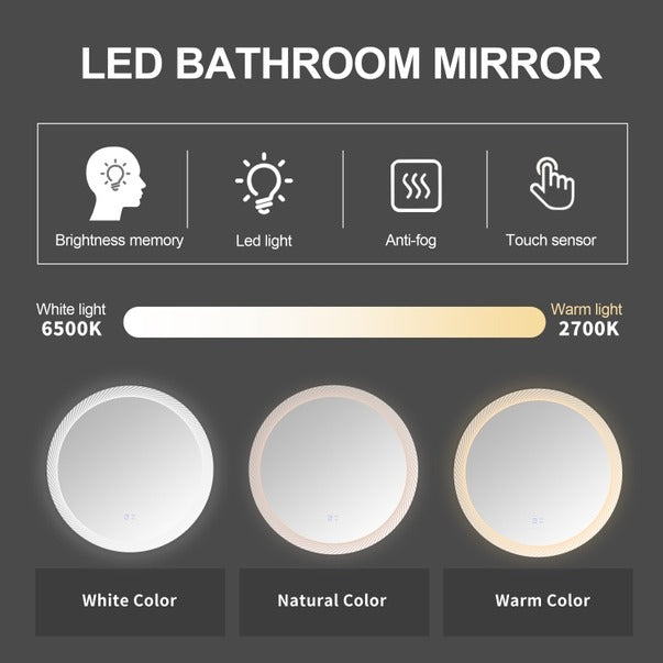 Inch Round Dimmable Led Wall Mounted Mirror