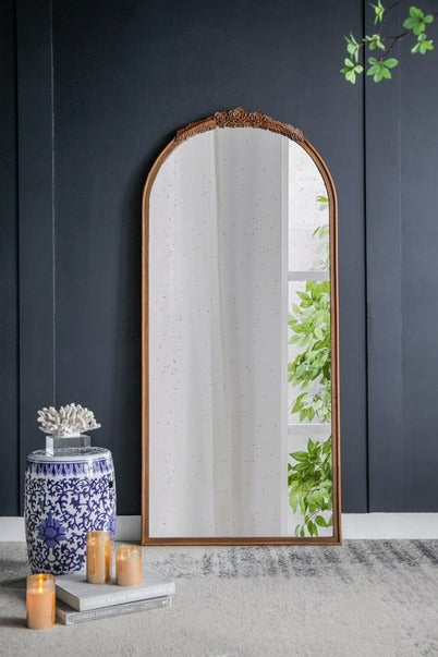 30" X 65" Hand Carved Rose Antique Mirror Frame, Large Arch