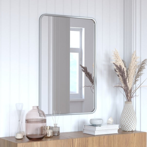 24x36 Matte Silver Metal Frame Accent Wall Mirror