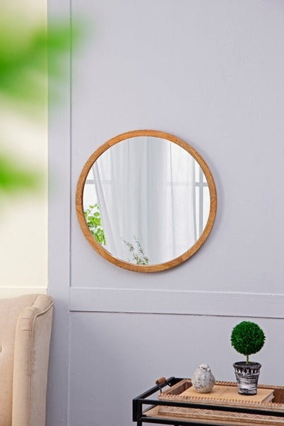 20" X 20" Circle Wall Mirror with Wooden Frame Wall Mirror