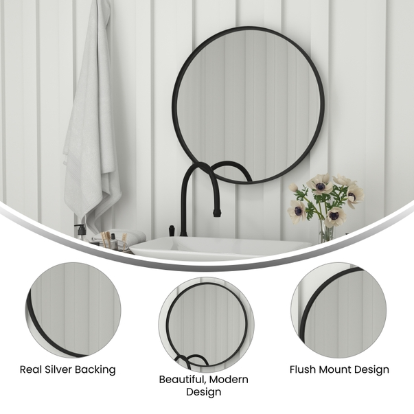 Hbcy 27.5" Round Black Metal Framed Accent Wall Mirror