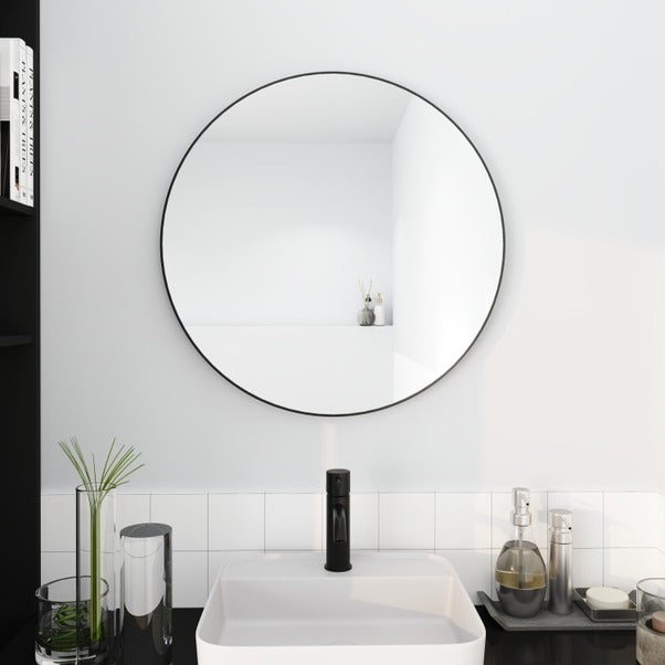 Black 32 Inch Round Mirror with Aluminum Frame