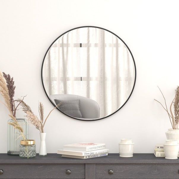 30" Round Black Metal Framed Accent Wall Mirror