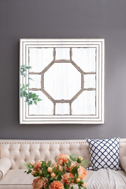 48"x48"Antique Style Decorative Square Wall Mirror with Fram