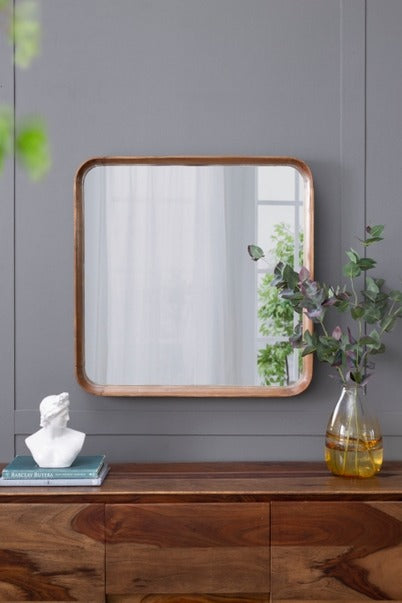 32"x32" Square Mirror with Wood Frame Wall Mirror