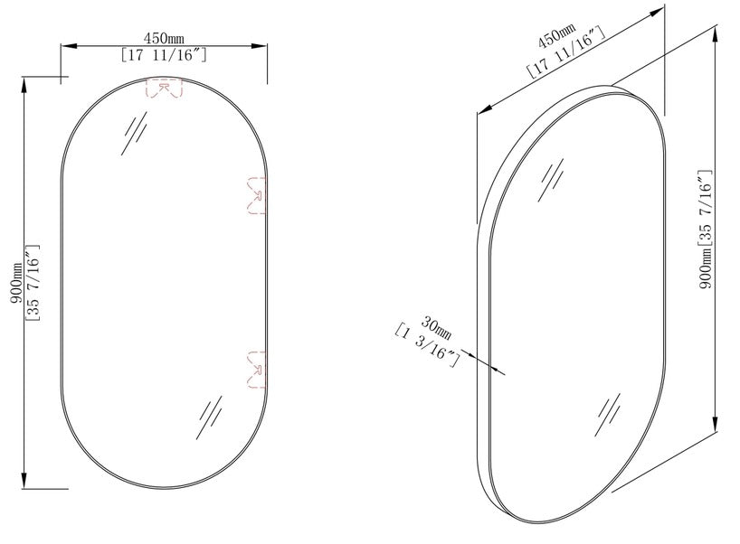 Black 18x35 Inch Oval Mirror with Aluminum Frame