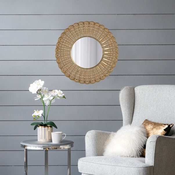 18.5" Transitional Beaded Sunburst Mirror,Round Accent Mirror