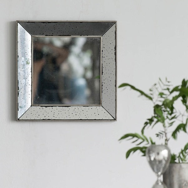 18" X 18" Distressed Silver Square Accent Mirror