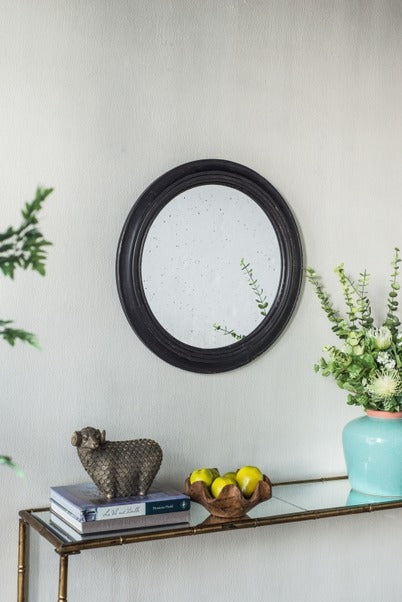 23.5" Circle Wall Mirror with Wooden Black Frame