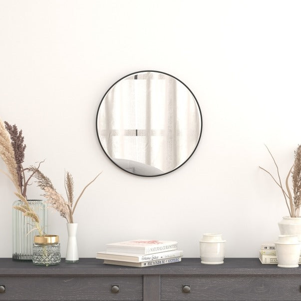 20" Round Black Metal Framed Accent Wall Mirror