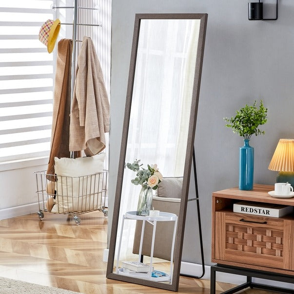 Thick Gray Wood Grain Solid Wood Full-Length Mirror