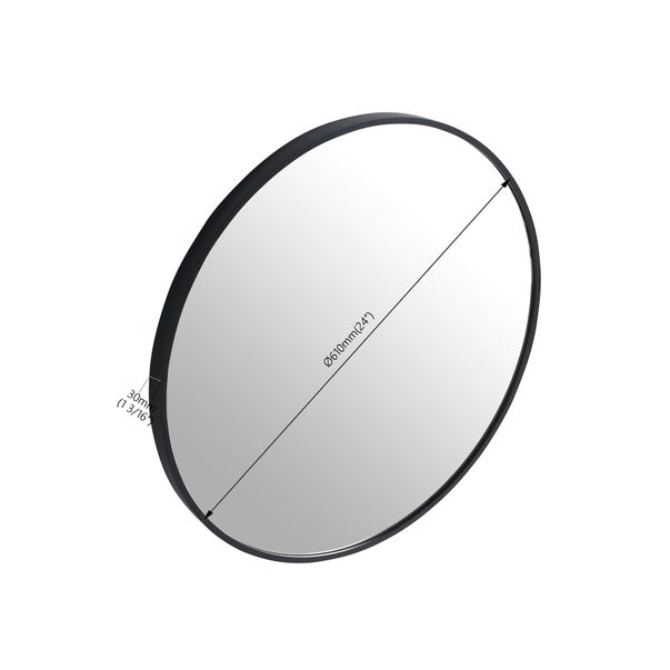 Black 24 Inch Round Mirror with Aluminum Frame