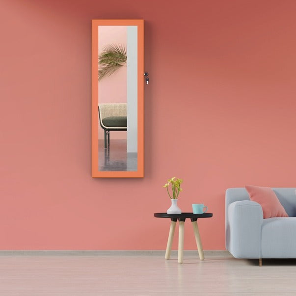 Orange Framed Hanging Storage Mirror w/ Led Lighting