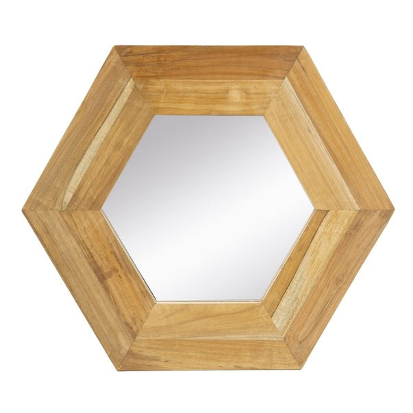 18.5" X 18.5" Hexagon Mirror with Natural Wood Frame