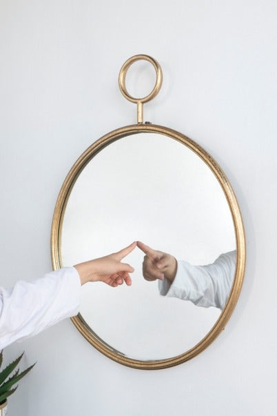 26" X 32" Circle Wall Mirror with Gold Metal Frame