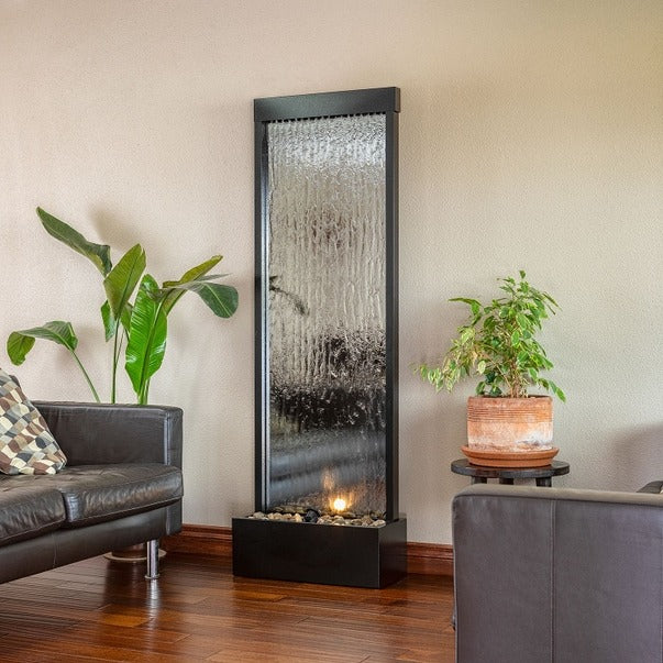 Silver Mirror Fountain w/ Decorative Stones & Halogen Light