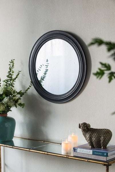 23.5" Circle Wall Mirror with Wooden Black Frame