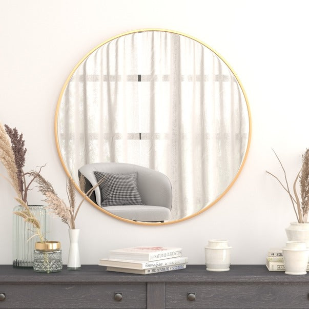 36" Round Gold Metal Framed Accent Wall Mirror