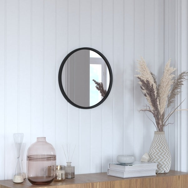 Hbcy 16" Round Black Metal Framed Accent Wall Mirror