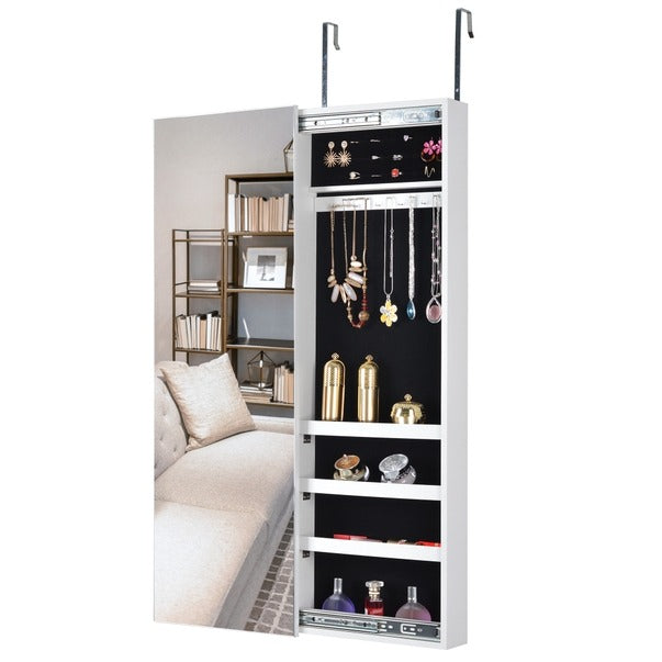 White Frameless Hanging Storage Mirror, Led Lighting