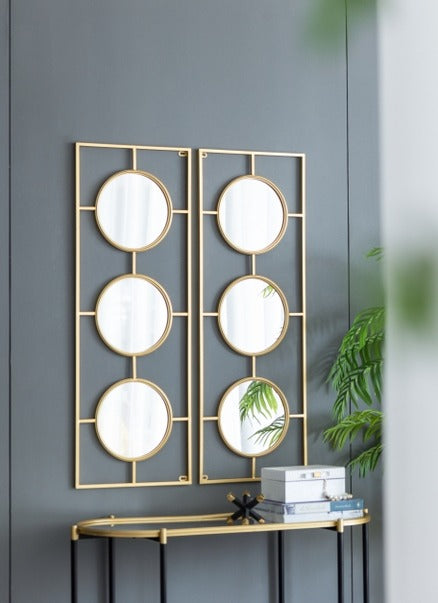 3 Mirror Piece Wall Mirror in Gold Rectangular Frame