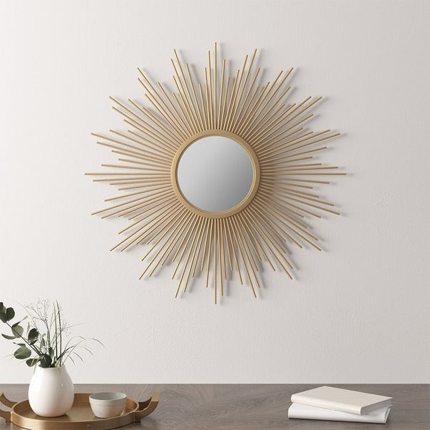 Sunburst Metal Wall Accent Mirror, Gold