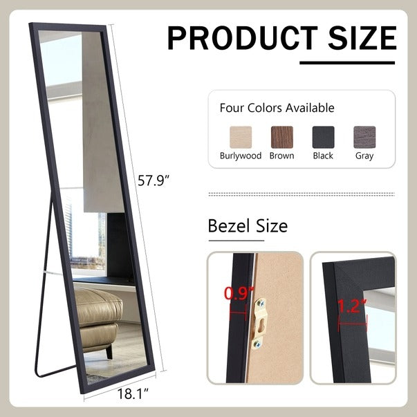 Third-Gen Black Wooden Full Body Floor Standing Mirror