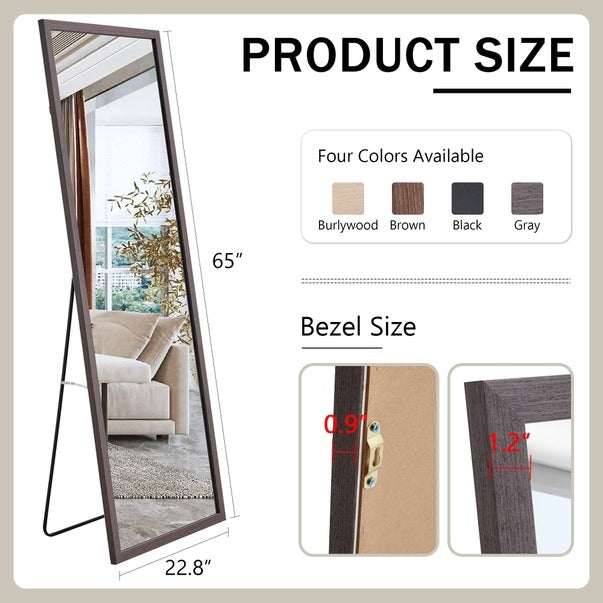 Gray Wood Grain Solid Wood Full-Length Floor Mirror