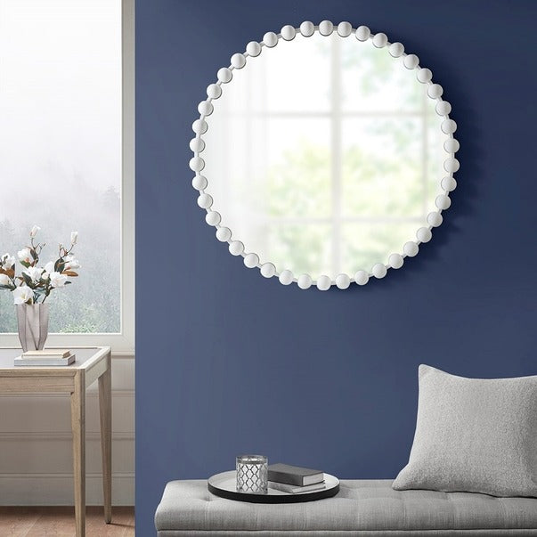 Round Iron Framed Wall Decor Mirror, Matte White