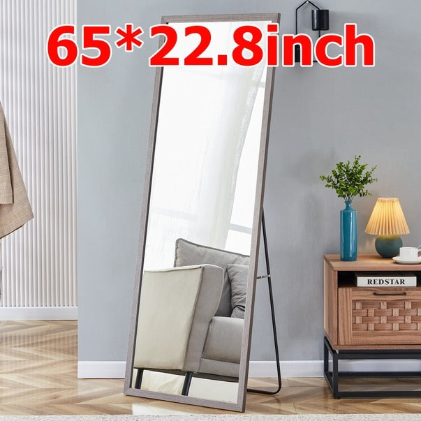 Gray Wood Grain Solid Wood Full-Length Floor Mirror