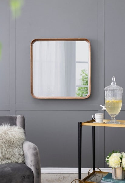 32"x32" Square Mirror with Wood Frame Wall Mirror