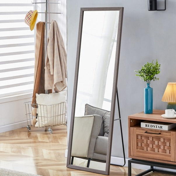 Thick Gray Wood Grain Solid Wood Full-Length Mirror