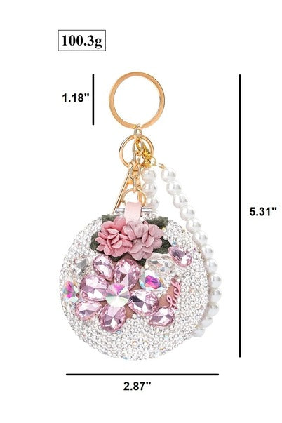 Rhinestone Pearl Folding Makeup Mirror Keychain