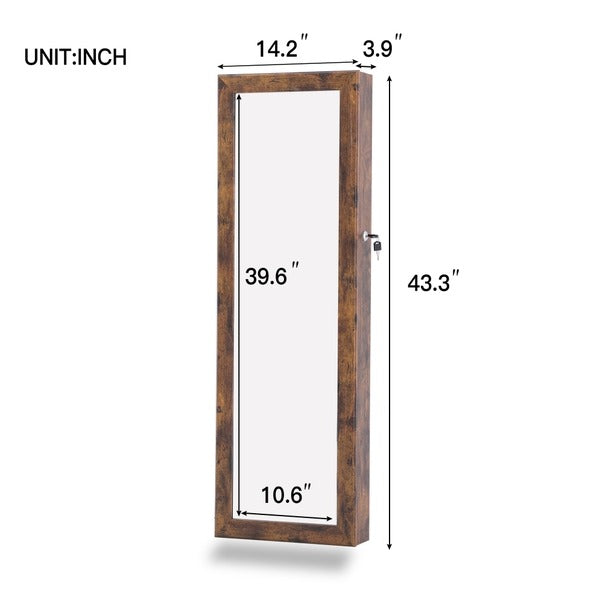 Brown Framed Hanging Storage Mirror, Drawers & Lock