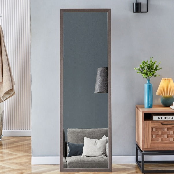 Thick Gray Wood Grain Solid Wood Full-Length Mirror