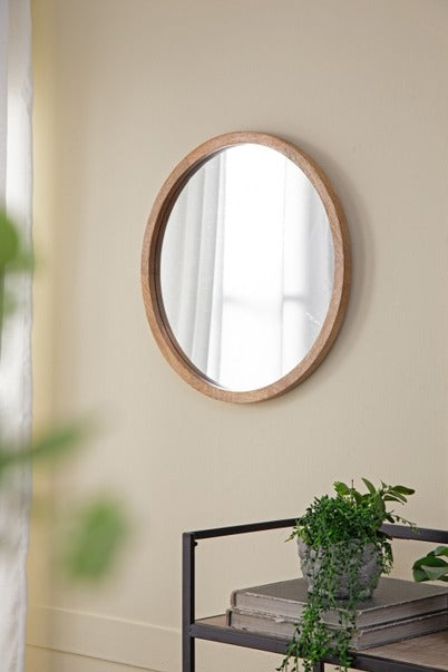 20" X 20" Circle Wall Mirror with Wooden Frame Wall Mirror