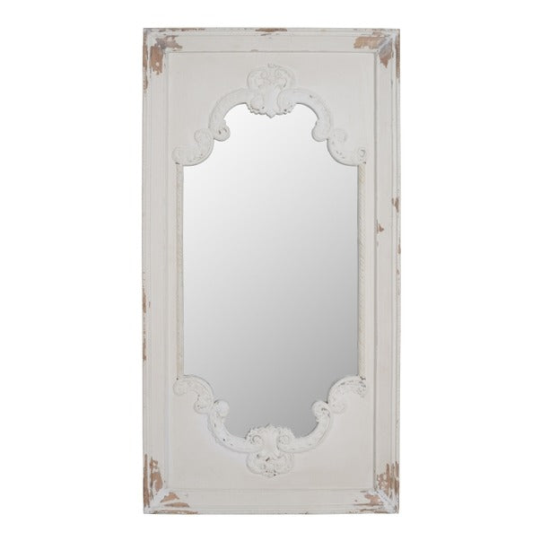 French Country Distressed White Mirror with Solid Wood Frame