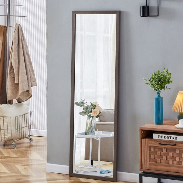 Thick Gray Wood Grain Solid Wood Full-Length Mirror