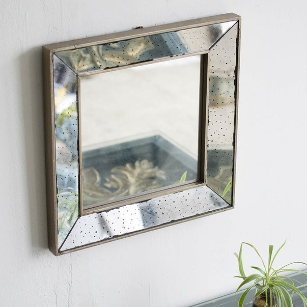 18" X 18" Distressed Silver Square Accent Mirror