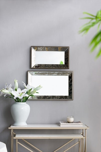 24" X 15" Antique Silver Rectangle Mirror with Floral Accent