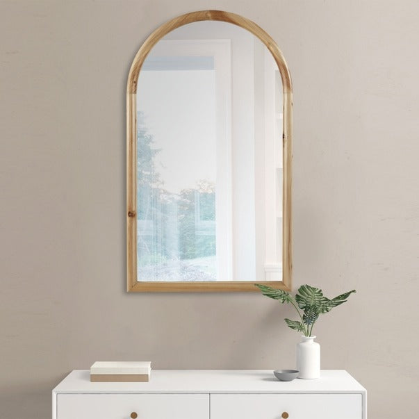 Natural Arched Wood Wall Mirror