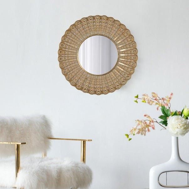 18.5" Transitional Beaded Sunburst Mirror,Round Accent Mirror