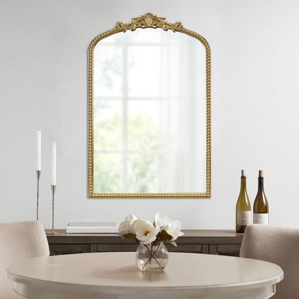 Transitional Beaded Arch Wall Decor Mirror, Gold