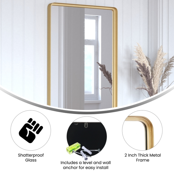 24x36 Gold Metal Wall Mirror - 2 Inch Deep Frame