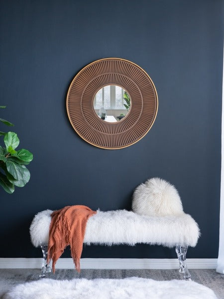 31.5x1x31.5" Round Carter Wooden Mirror with Gold Iron Frame