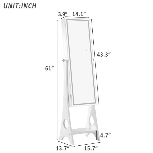 White Standing Storage Mirror with Led Light Frame