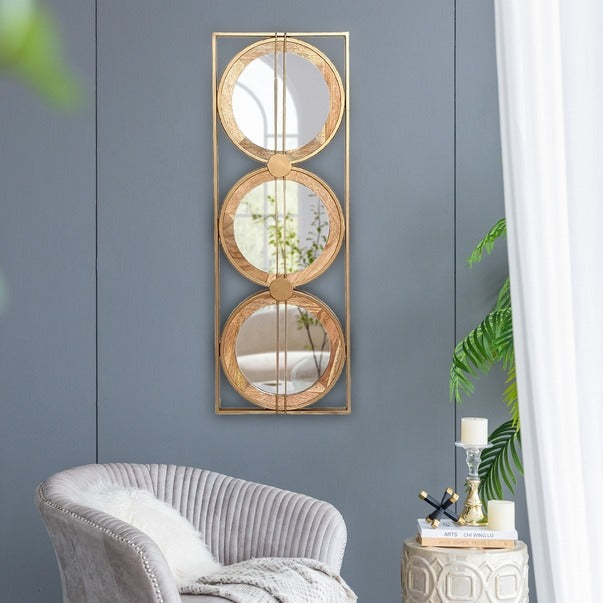 3 Mirror Piece Wall Mirror in Gold Rectangular Frame